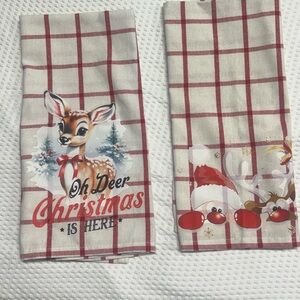 Christmas Deer and Santa Hand Painted Kitchen Towels